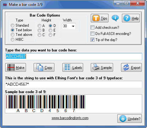 Screenshot for Free Bar Code 3 of 9 4.2