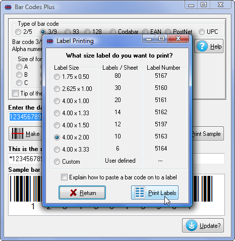 Printing barcode labels