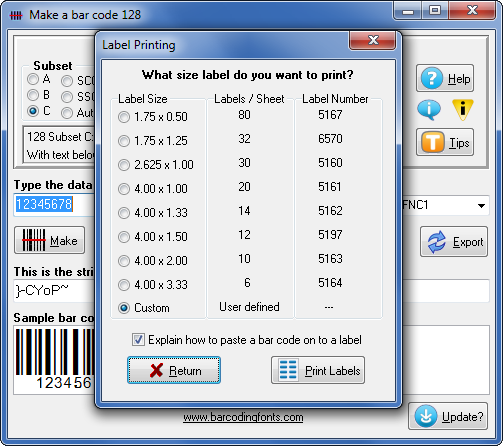 Printing barcode labels