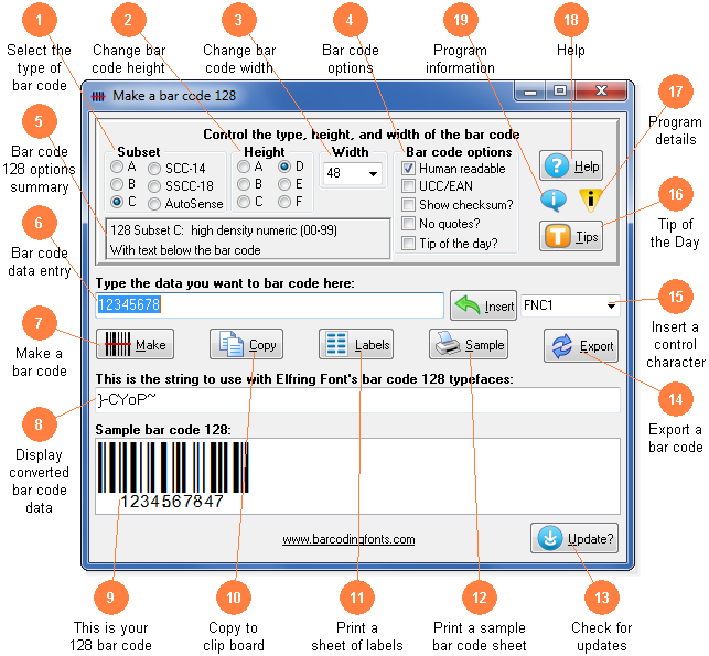 Software to build bar code 128 barcodes